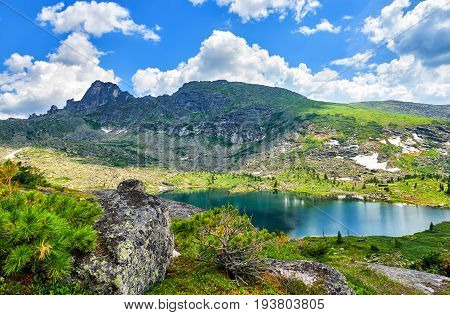 Carous Lake In Mountains Of Southern Siberia