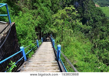 Ladder down Wat Tham Suea, Krabi province, Thailand