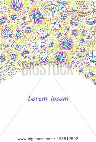 Summer banner. Doodle frame made of abstract freehand ornament. Template for design. Vector illustration
