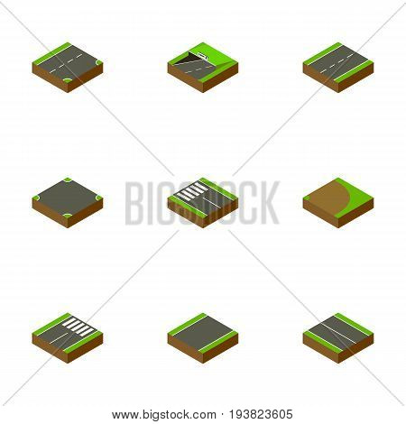 Isometric Way Set Of Unilateral, Down, Flat And Other Vector Objects. Also Includes Crossroad, Pedestrian, Subway Elements.