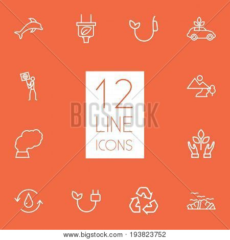 Set Of 12 Bio Outline Icons Set.Collection Of Ecologist, Ecol, Garbage And Other Elements.