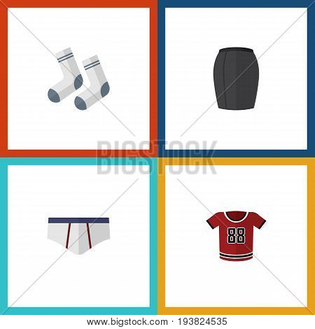 Flat Icon Dress Set Of Stylish Apparel, Foot Textile, Underclothes And Other Vector Objects. Also Includes Woman, Blouse, Skirt Elements.