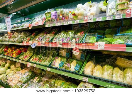 SEOUL, SOUTH KOREA - CIRCA JUNE, 2017: inside a grocery store in Seoul. CU is a convenience store franchise chain in South Korea.