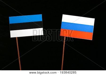 Estonian Flag With Russian Flag Isolated On Black Background