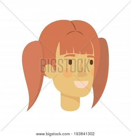 colorful silhouette of woman face with reddish hair and pigtails vector illustration