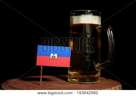 Haitian Flag With Beer Mug Isolated On Black Background