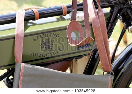 Sandhurst, Surrey, Uk - June 18Th 2017: Fuel Tank Of The Retro Sterling Autocycle Motorcycle, With V