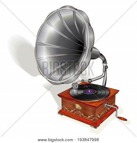 The old gramophone isolated on white background