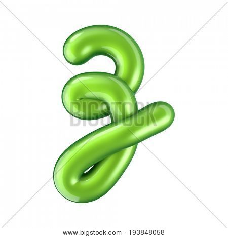 Glossy green letter Z uppercase. 3D rendering font with glint isolated on white background.