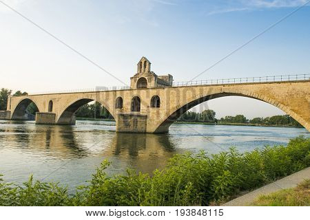 Ancient bridge Pont Saint-Benezet on the Rhone River in Avignon, France