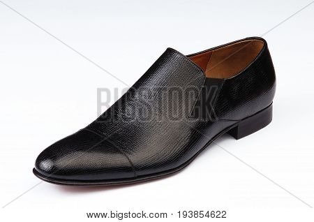 male shoe, black, leather, isolated on white
