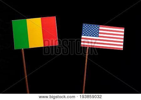 Malian Flag With Usa Flag Isolated On Black Background