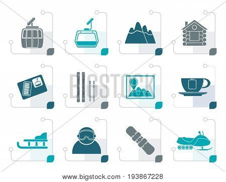 Stylized Ski Track and sport icons - vector icon set
