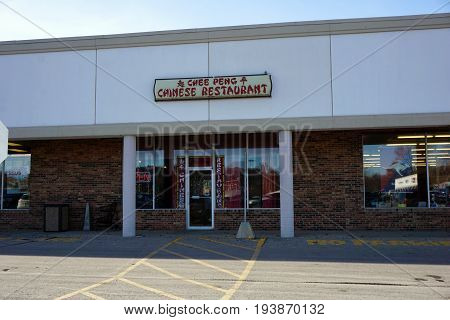 BAY VIEW, MICHIGAN / UNITED STATES - NOVEMBER 26, 2016: One may eat Chinese food at the Chee Peng Chinese Restaurant, in a Bay View strip mall.