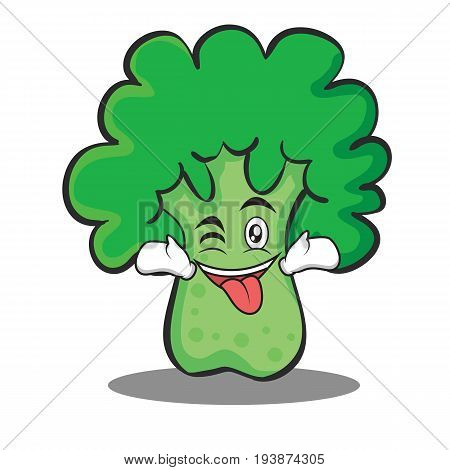 Tongue out with wink broccoli chracter cartoon style vector art