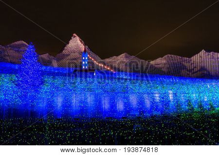 Nagoya, Japan. Nabana no Sato garden at night in winter