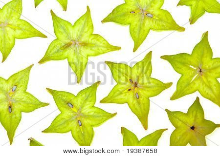 Starfruit (carambola) viipaleiksi valkoisella pohjalla