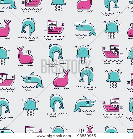 Marine seamless pattern. Medusa. Keith. Shark. It is possible to use as packaging