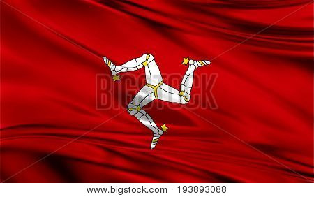 Realistic flag of Flag of Isle Of Man on the wavy surface of fabric. This flag can be used in design
