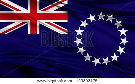 Realistic flag of Cook Islands on the wavy surface of fabric. This flag can be used in design