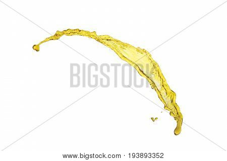 flying beautiful oil splah isolated over white background and drops