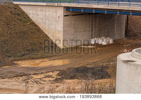 Bridge construction at A 44 to Duesseldorf. View of a construction site Velbert.