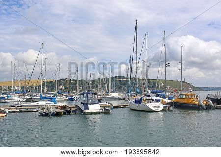 Boats moored on the River Fal in Cornwall