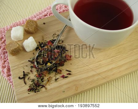 Freshly brewed fruit tea with rose hip and hibiscus