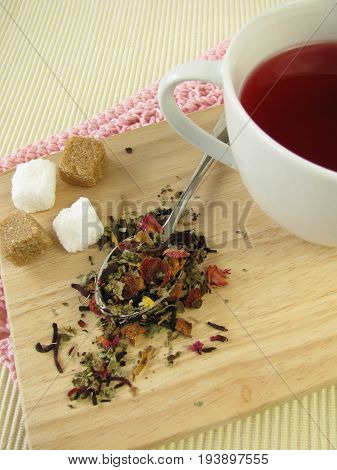Freshly brewed fruit tea with rose hip and hibiscus