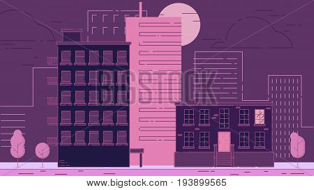 City Street stroke style illustration skyskrapers rasterized
