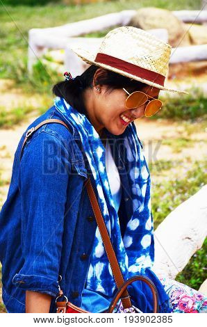 Thai Women People Travel And Posing Shooting Photo With Mor Hin Khao