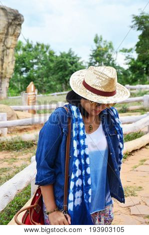 Thai Women People Travel And Posing Shooting Photo With Mor Hin Khao