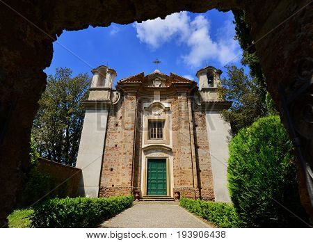 Saint Mary of the Mount church facade in the ancient town of Sutri near Rome built in the 18th century