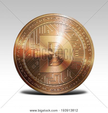 copper dogecoin coin isolated on white background 3d rendering illustration