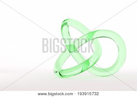 Green glass torus knot isolated on white background. 3d image