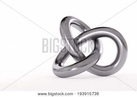 Metal torus knot isolated on white background. 3d image