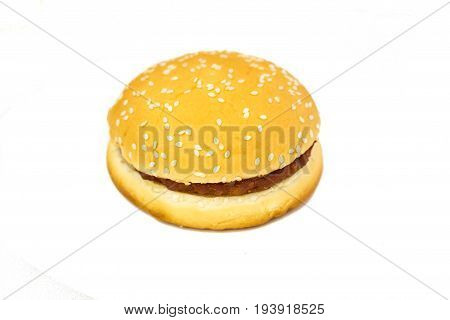 Hamberger and meat isolated on white background.
