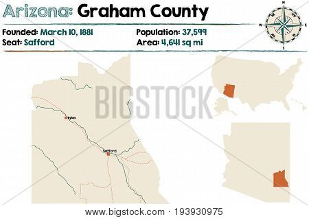 Large and detailed map of Graham county in Arizona