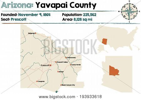 Large and detailed map of Yavapai county in Arizona