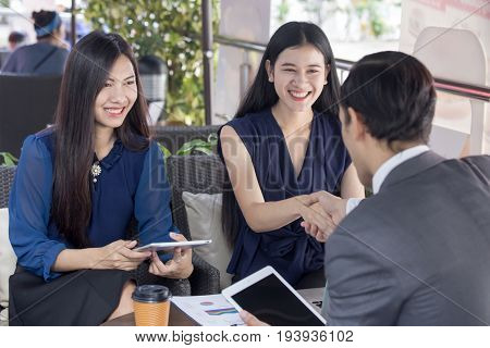 Beautiful Asian Businesswoman With Attractive Smile While Success For Business Business Agreement Co
