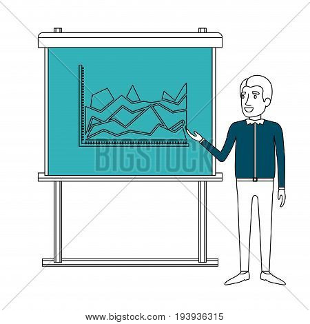 color sections silhouette of businessman in casual clothes and reddish hair making presentation vector illustration