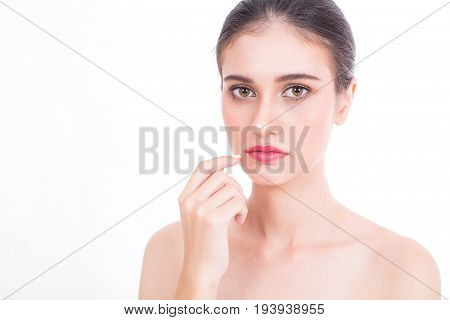 Beautiful Woman Face Portrait Beauty With Maleup Concept. Fashion Beauty Model Isolated On White 20s