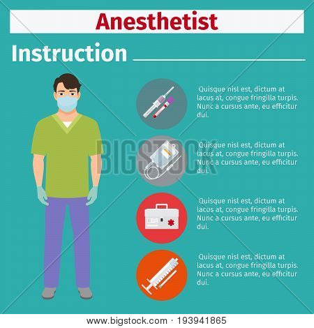 Medical equipment instruction manuals with icons for anesthetist. Vector illustration
