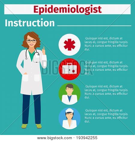 Medical equipment instruction manuals with icons for epidemiologist. Vector illustration