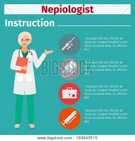 Medical equipment instruction manuals with icons for nepiologist. Vector illustration