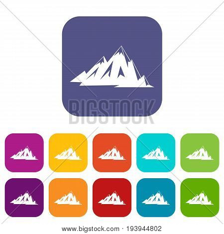 Canadian mountains icons set vector illustration in flat style In colors red, blue, green and other
