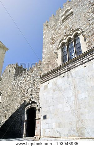 facade of Palazzo Corvaia in Toarmina Sicily Italy