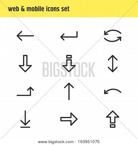 Vector Illustration Of 12 Arrows Icons. Editable Pack Of Turn, Shrift, Download And Other Elements.