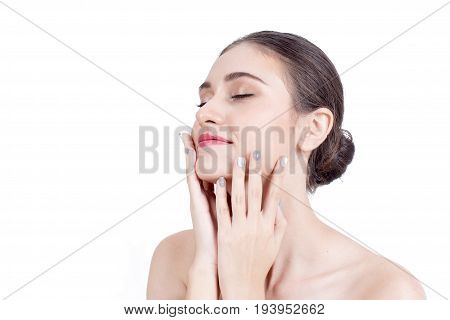Beautiful Woman Face Portrait Beauty With Maleup Concept. Fashion Beauty Model Isolated On White, 20