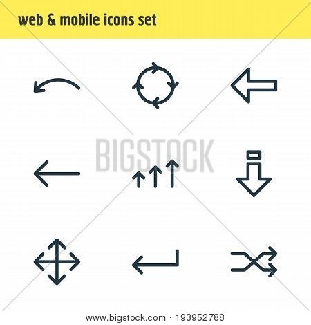 Vector Illustration Of 9 Direction Icons. Editable Pack Of Randomize, Left, Direction Elements.
